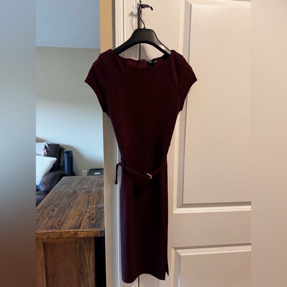 Express Red Sheath Midi Dress with Crew Neck